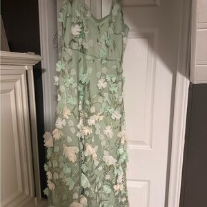Floral Appliqué Dress in Mint Green and White